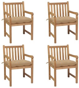 Záhradné stoličky 4 ks s béžovými podložkami teakový masív