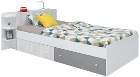 Študentská posteľ s úložným priestorom Beta 120x200cm - biela/dub wilton/šedá