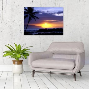 Sklenený obraz západu slnka nad morom (70x50 cm)
