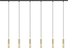 Moderný koľajnicový systém čierny so 6 závesnými svietidlami zlatý s jantárovým sklom 1-fázový - Slimline Loyce