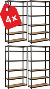 Regál 220x120x40 cm lakovaný 6-policový, nosnosť 1050 kg - čierny - 4ks