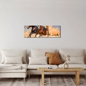 Obraz - Divé kone (s hodinami) (90x30 cm)