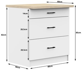 Dolná kuchynská skrinka Ozara S80 3SZ (biela). Vlastná spoľahlivá doprava až k Vám domov. 1069423