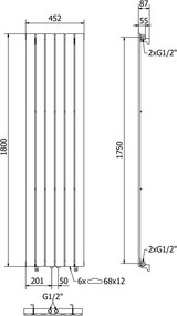 Mexen Boston, vykurovacie teleso 1800 x 452 mm, 888 W, biela, W213-1800-452-00-20