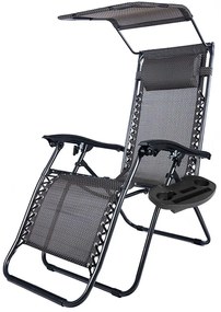 Zero gravity stolička s markízou a držiakom na pohár, 2 ks, viac farieb, čierna