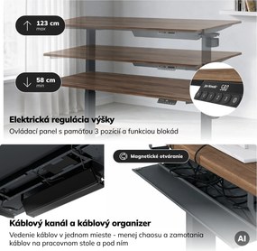 Elektrický stôl s reguláciou výšky ergonomický antracitový/orech,1600x800 mm: ARIA
