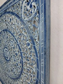 Dekorácia na stenu MANDALA modrá ručne vyrezávaná, 100x100cm