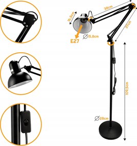 BERGE LED stojacia lampa E27 185cm - BERLIN