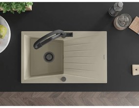 Mexen Cesar, 1-komorový granitový drez 775x470x190 mm a drezová batéria Duo, béžová, 6514-69-671701-70-B