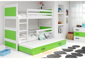 Detská poschodová posteľ s prístelkou RICO 3 | biela 90 x 200 cm Farba: biela/zelená