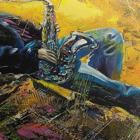 Obraz saxofonistu (s hodinami) (90x30 cm)