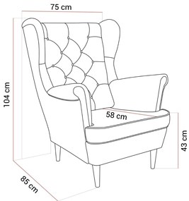 KRESLO UŠIAK BRUNO 2 CHESTERFIELD ROYAL VELVET 215