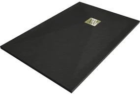 Mexen Stone+, obdĺžniková vanička z minerálneho kompozitu 120 x 100 cm, čierna, zlatá lesklá krytka, 44701012-G