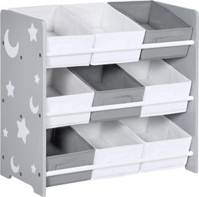 ZONEKIZ Detská polica s 9 odnímateľnými boxmi – Organizér na hračky do izby a jaslí 63x30x60 cm Sivá | Aosom