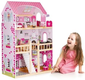 Drevený domček pre bábiky s LED osvetlením a nábytkom
