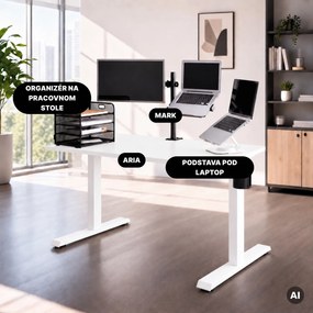 Elektrický stôl s nastaviteľnou výškou ergonomický biely,1200x600 mm: ARIA