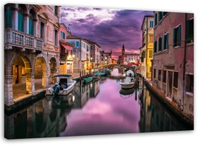 Obraz na plátně Benátský kanál fialový - 100x70 cm