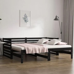 Rozkladacia denná posteľ čierna 2x(80x200) cm borovicový masív