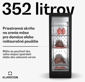 Klarstein Steakhouse skriňa na zrenie mäsa, 352 L, antibakteriálna, LED, dotykové ovládanie, regulácia vlhkosti
