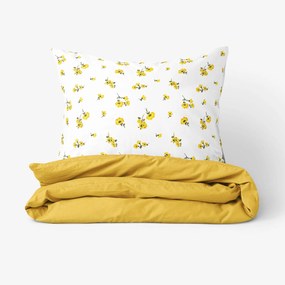 Goldea bavlnené posteľné obliečky duo - žlté kvety s medovo žltou 140 x 200 a 70 x 90 cm