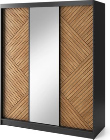 Šatní skříň Marrphy se zrcadlem 180 cm dub Caramel/černá