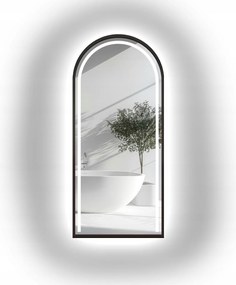 Polooválne zrkadlo Plato v čiernom ráme Mdf s Led podsvietením 103x203