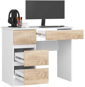 Písací stôl A-7 90 cm biely/dub sonoma ľavý