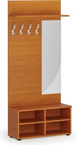 Vešiaková stena s botníkom a zrkadlom HORIZONT, 4 háčiky, polica, roky vodorovne, čerešňa