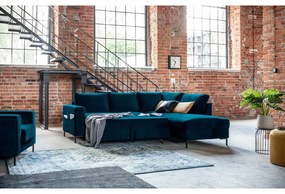 Tyrkysová zamatová rozkladacia rohová pohovka (pravý roh) Lofty Lilly – Miuform