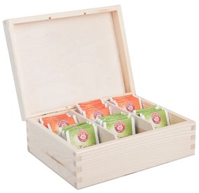 ČistéDrevo Drevená krabička na čaj (6 priehradiek)