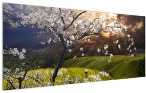 Obraz - Rozkvitnutý strom v krajine (120x50 cm)