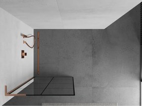 Mexen Kioto L, sprchová zástena Walk-In 70 x 200 cm, 8mm číre sklo čierny vzor, medený matný profil, 800-070-103-65-77
