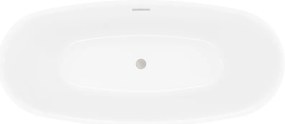 Mexen Luvo Slim, voľne stojaca vaňa 170 × 75 cm, biela lesklá, oceľový prepad, 52801707500-97