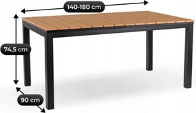 Záhradný stôl obdĺžnikový JOY 140 – 180 cm rozkladací sivý dub/čierna