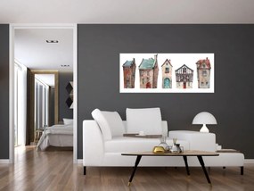 Obraz - Akvarelové domčeky (120x50 cm)