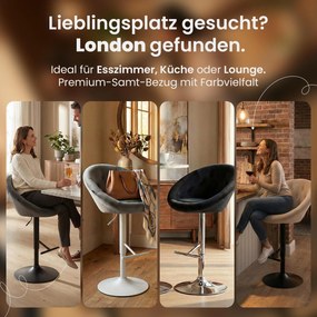 Barová stolička London zamat - chróm rám - sivá