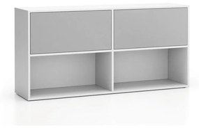 PLAN Kancelársky policový regál LAYERS, dlhý, 2 boxy, 1582 x 400 x 777, biela / sivá
