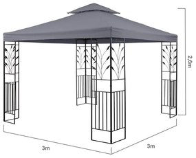 Odeon Grey, záhradný pavilón, altán, 3 x 3 m, oceľ, polyester, tmavošedý