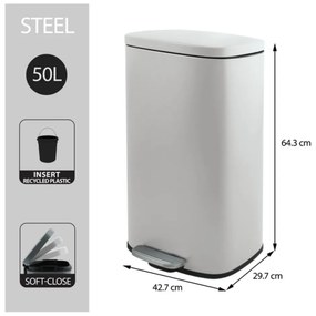 Matne biely nášľapný oceľový odpadkový kôš 50 l Akira – Spirella