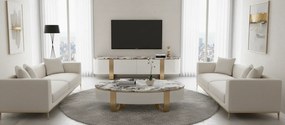 Konferenčný stolík Stilig SR923 150 cm biely/zlatý/mramor