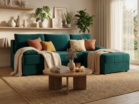 Rozkladacia obojstranná sedacia súprava do L VENORIA SLIM 200x143 cm, petrolejová + 2 vankúšiky ZDARMA