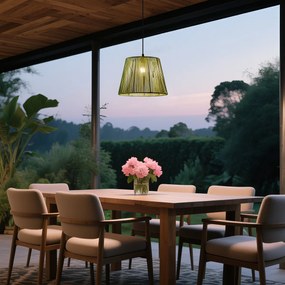 Vonkajšie závesné svietidlo čierne so zeleným lanovým tienidlom IP44 - Cava Jayla