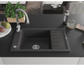 Mexen Elias, 1-komorový granitový drez 795x480x200 mm a drezová batéria Savita, čierna škvrtnitá, 6511-76-672601-00