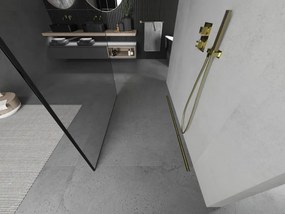 Mexen Kioto, priechodná sprchová zástena 100 x 200 cm, 8mm sklo číre, čierny vzor-zlatá, 800-100-002-50-70