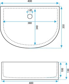 Rea Clara, umývadlo na dosku 400x350x130 mm, biela lesklá, REA-U0631
