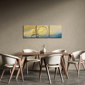 Obraz - Maľba lode na mori (s hodinami) (90x30 cm)
