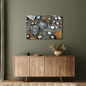 Obraz - strieborné vianočné dekorácie (90x60 cm)