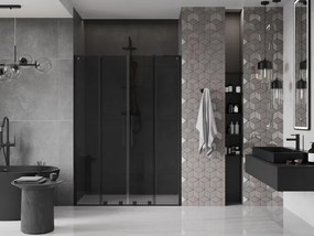 Mexen Velar L Duo, posuvné sprchové dvere do otvoru 160 cm, 8mm šedé sklo, čierna matná, 871-160-003-42-70