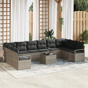 VidaXL Záhradná súprava pohoviek s vankúšmi sivý polyratan