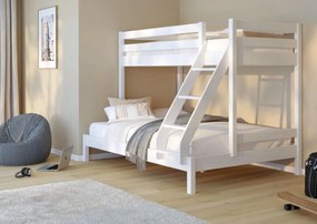 Detská poschodová posteľ z masívu s rozšíreným spodným lôžkom KUBA - 200x90/140 cm - biela